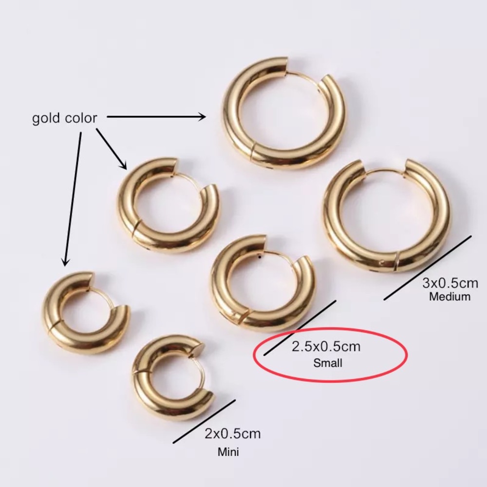 (Small) Insta 18k Gold Plated Stainless Chunky Huggies Hoop Earrings Gift…